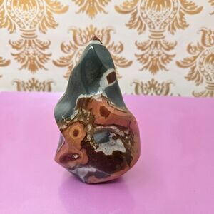 Orange Gray Red Brown Swirl Agate Flame Meditation Stone NWOT